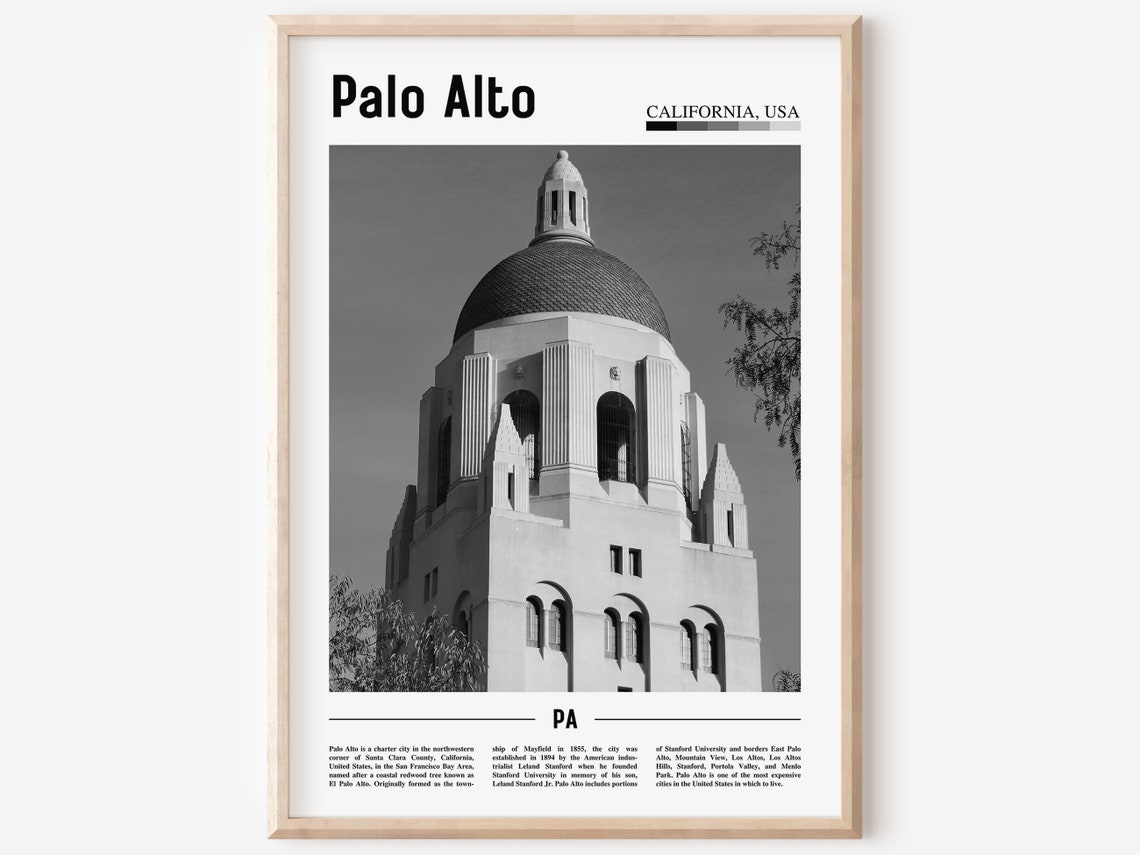 Palo Alto Poster Black And White Palo Alto Print Black And White Palo Alto Wall Art Minimal Travel Print Travel Poster