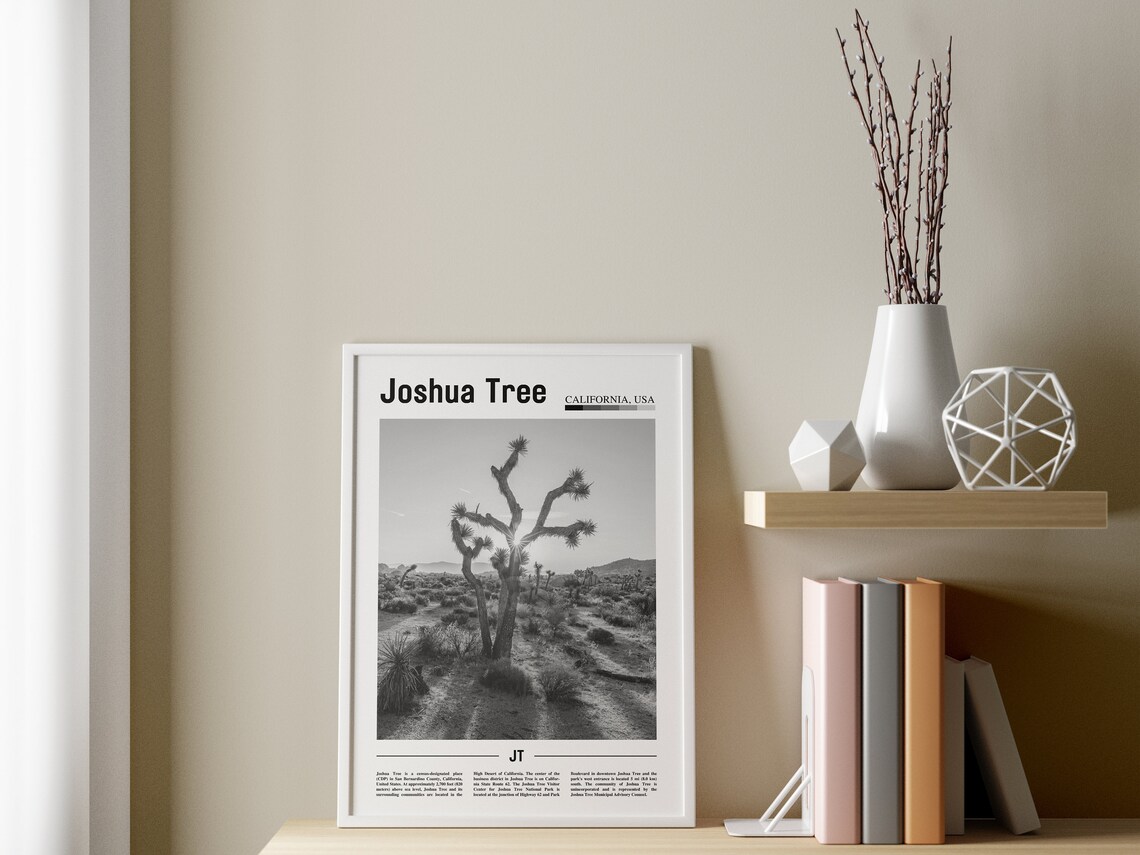 Joshua Tree Travel Poster, Minimal Black And White - Image 3