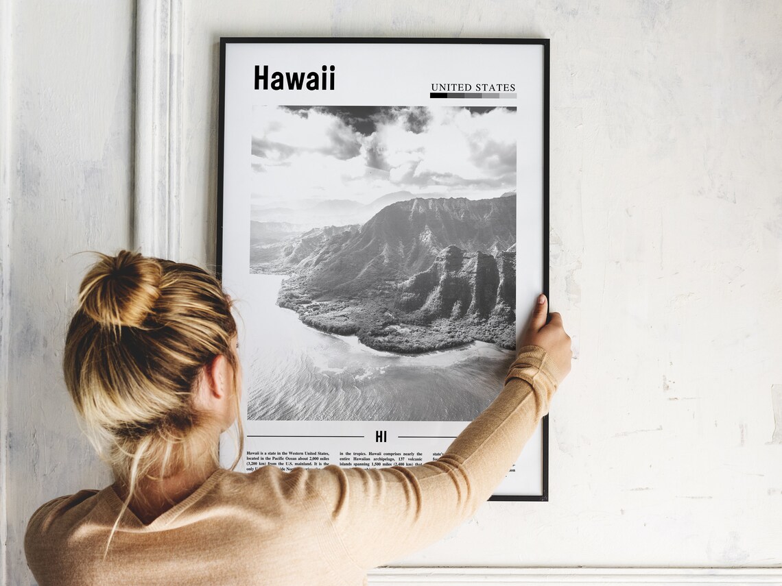 Hawaii Travel Poster, Minimal Black And White - Image 5