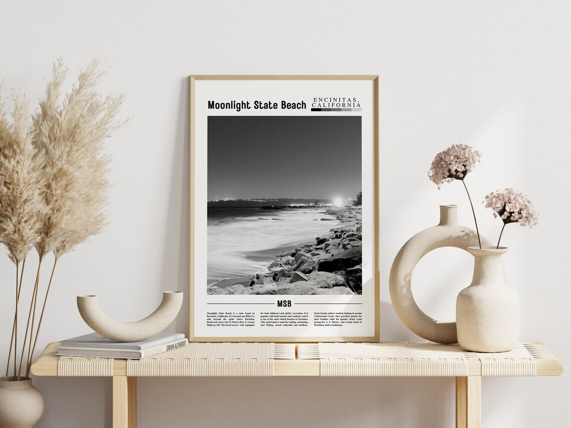 Moonlight State Beach Travel Poster, Black And White - Image 6