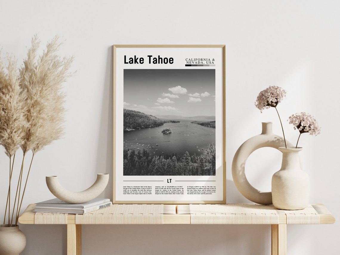 Lake Tahoe Poster Black And White Lake Tahoe Print Black And White Lake Tahoe Wall Art Minimal Travel Print Travel Poster - Image 6