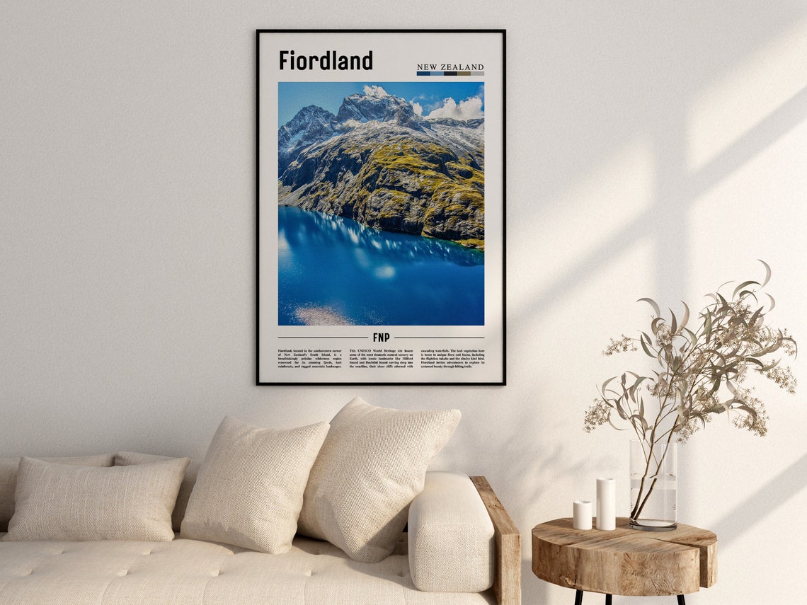 Fiordland Poster Fiordland Print Fiordland Wall Art Minimal Travel Print Travel Destination Oil Painting Poster - Image 2