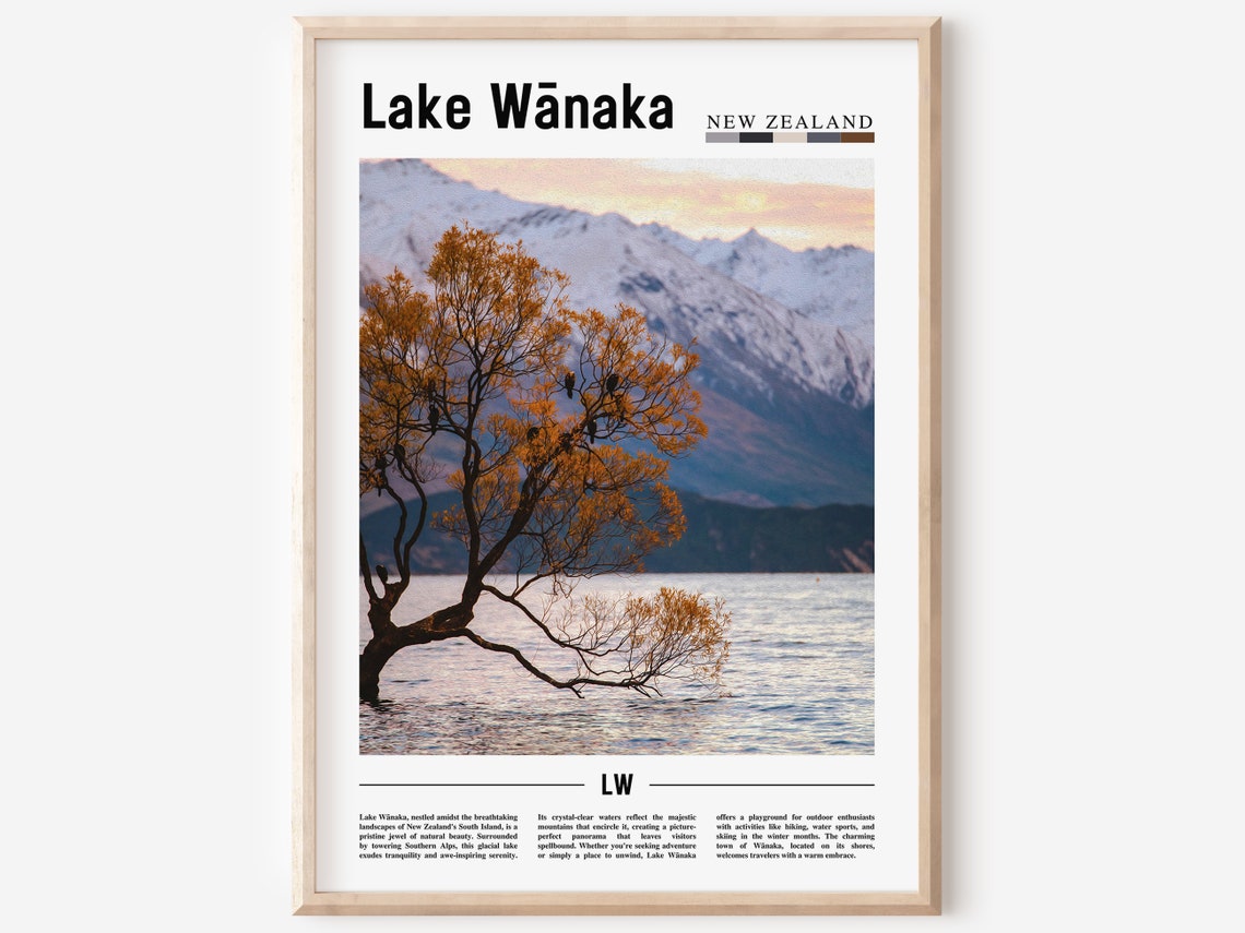 Lake Wnaka Poster Lake Wnaka Print Lake Wnaka Wall Art Minimal Travel Print Travel Destination Oil Painting Poster