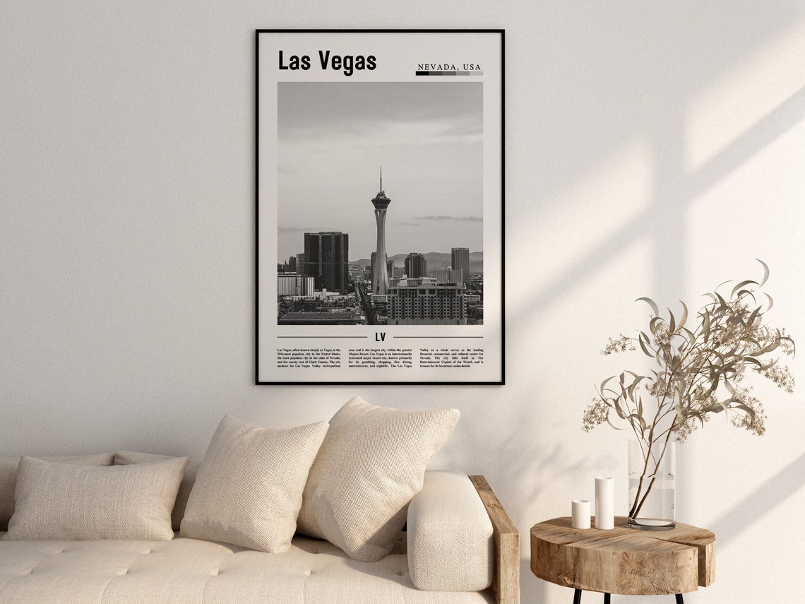 Las Vegas Poster Black And White Las Vegas Print Black And White Las Vegas Wall Art Minimal Travel Print Travel Poster - Image 2