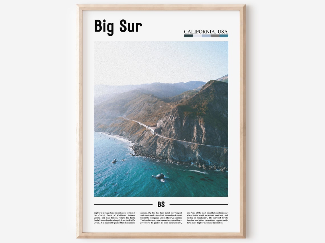 Big Sur Poster Big Sur Print Big Sur Wall Art Minimal Travel Print Minimal City Poster Travel Destination Oil Painting Poster