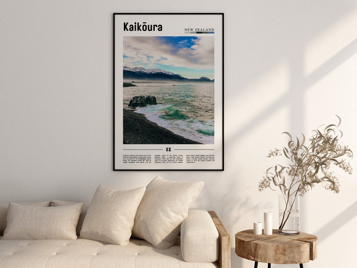 Kaikura Poster Kaikura Print Kaikura Wall Art Minimal Travel Print Travel Destination Oil Painting Poster - Image 2