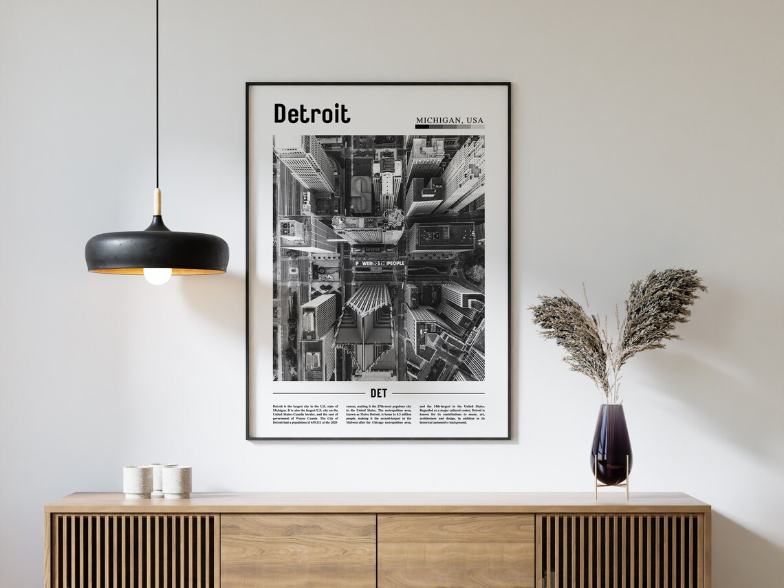 Detroit Black And White Minimal Travel Poster - Image 4