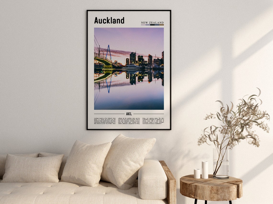 Auckland Poster Auckland Print Auckland Wall Art Minimal Travel Print Travel Destination Oil Painting Poster - Image 2