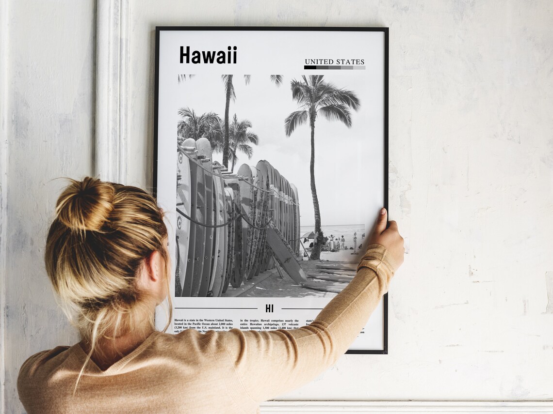 Hawaii Black And White Minimal Travel Poster - Image 5