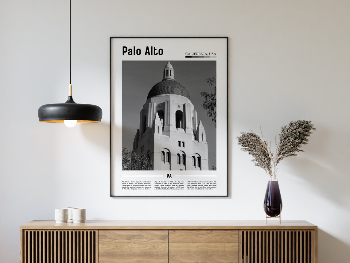 Palo Alto Poster Black And White Palo Alto Print Black And White Palo Alto Wall Art Minimal Travel Print Travel Poster - Image 4