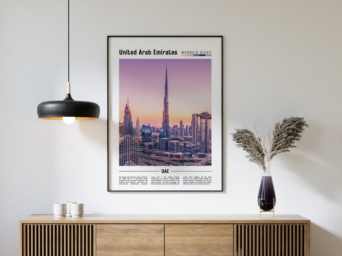 United Arab Emirates Poster United Arab Emirates Print United Arab Emirates Wall Art Minimal Travel Print Oil Painting Poster - Image 4