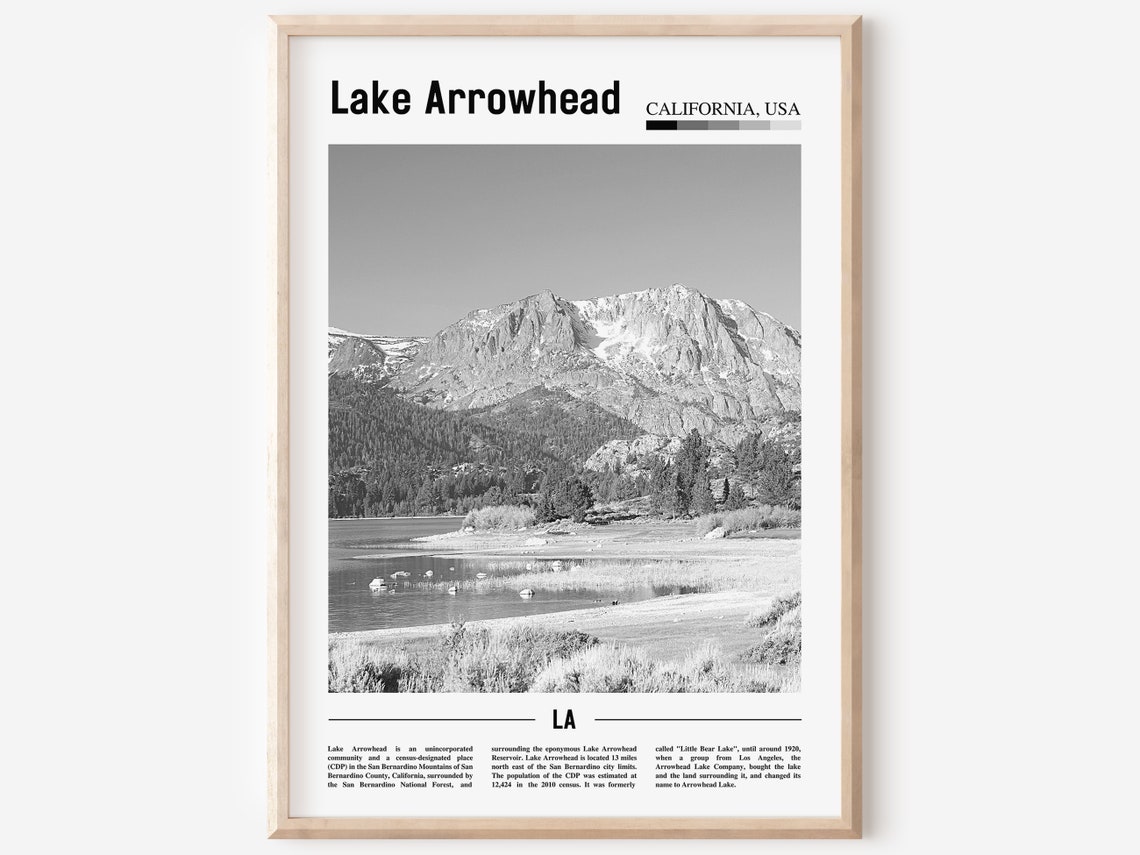 Lake Arrowhead Print Black And White Lake Arrowhead Poster Lake Arrowhead Wall Art Travel Poster City Artwork Travel Artwork City Print