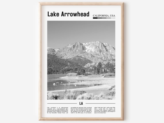 Lake Arrowhead Print Black And White Lake Arrowhead Poster Lake Arrowhead Wall Art Travel Poster City Artwork Travel Artwork City Print