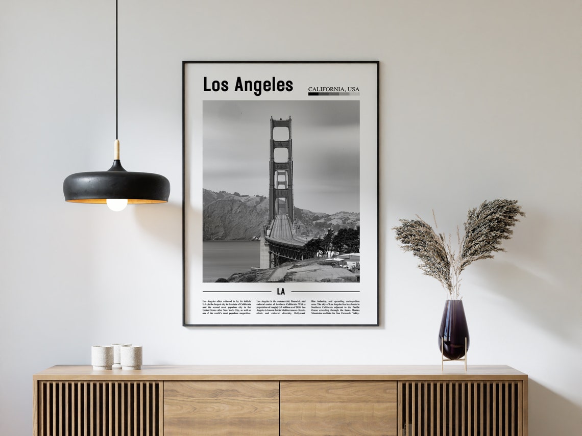 Los Angeles Poster Black And White Los Angeles Print Black And White Los Angeles Wall Art Minimal Travel Print Travel Poster - Image 4