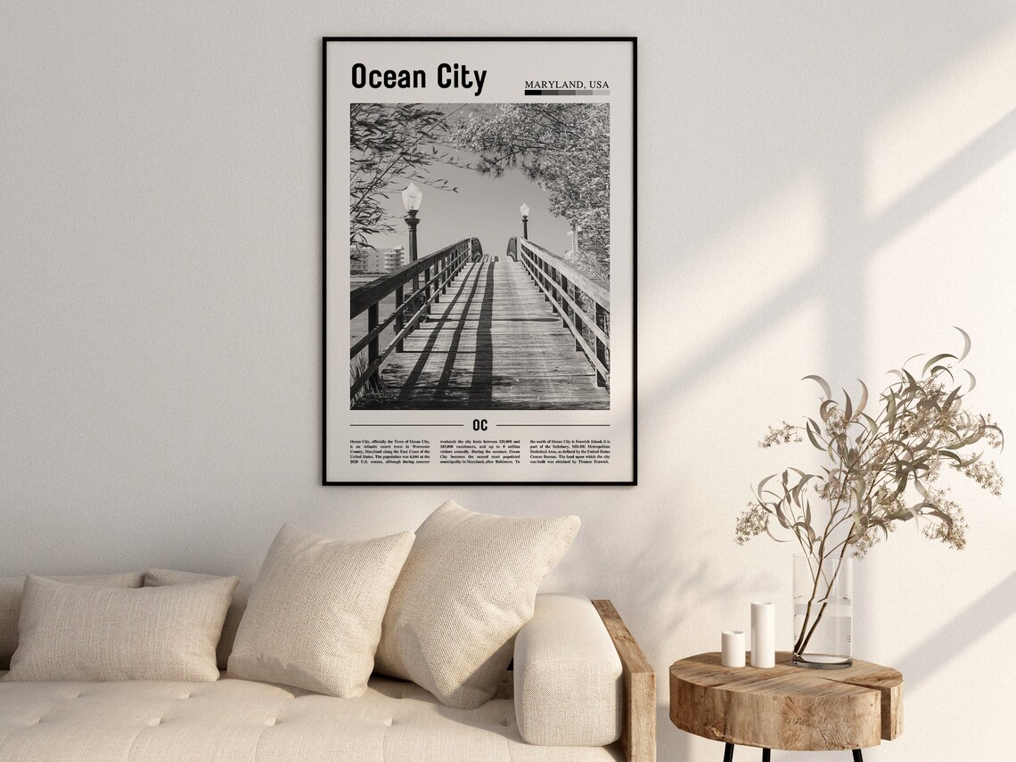 Ocean City Black And White Travel Poster - Image 2