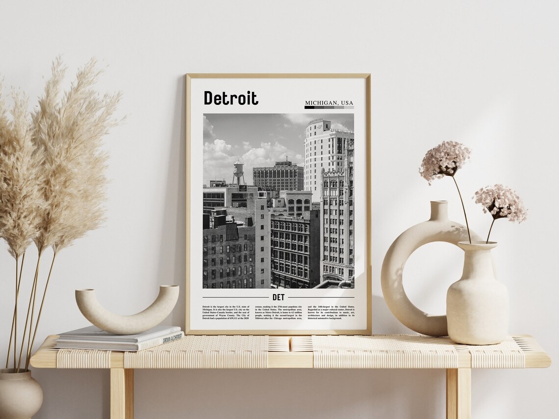 Detroit Black And White Minimal Travel Poster - Image 6