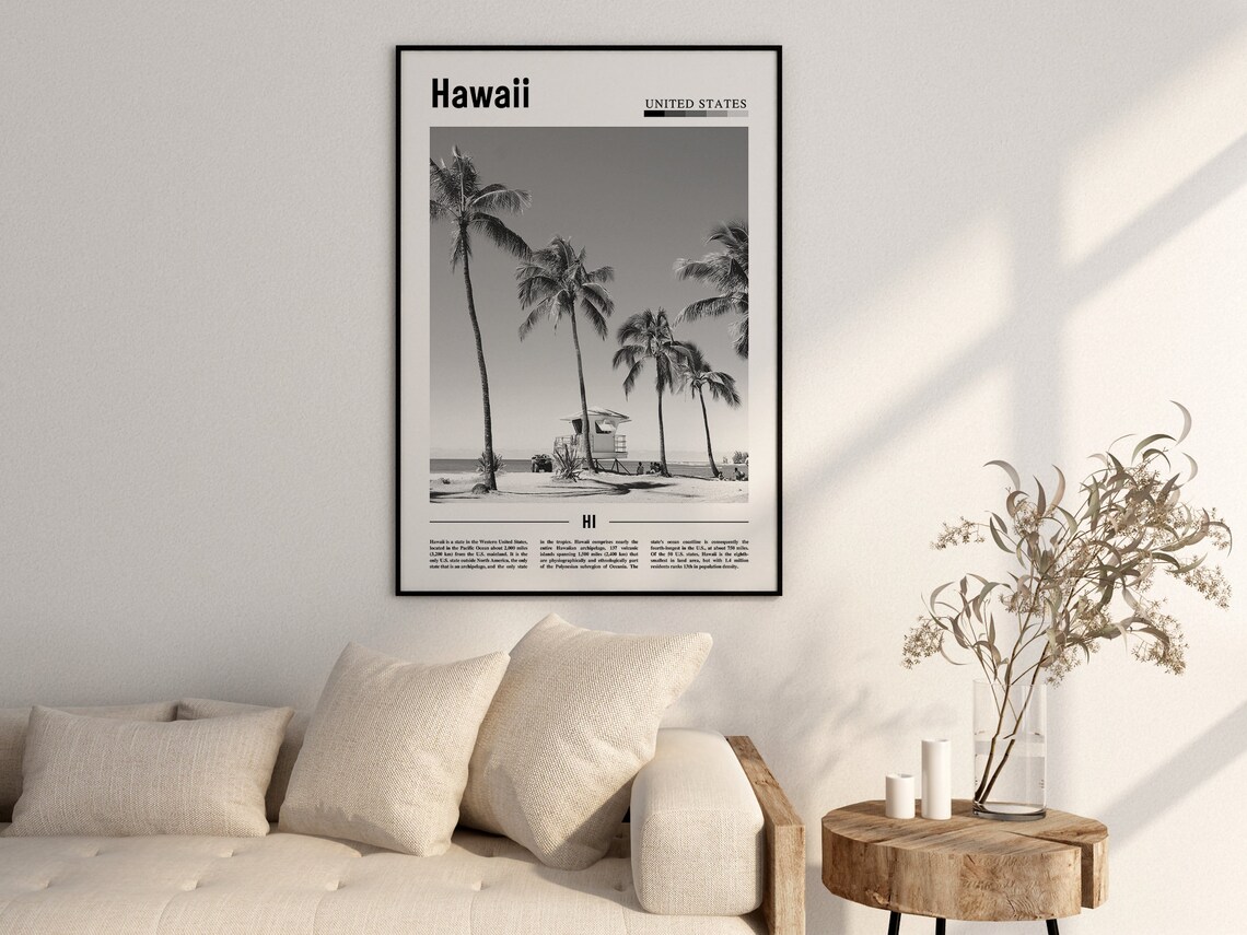 Hawaii Travel Poster, Minimal Black And White - Image 2