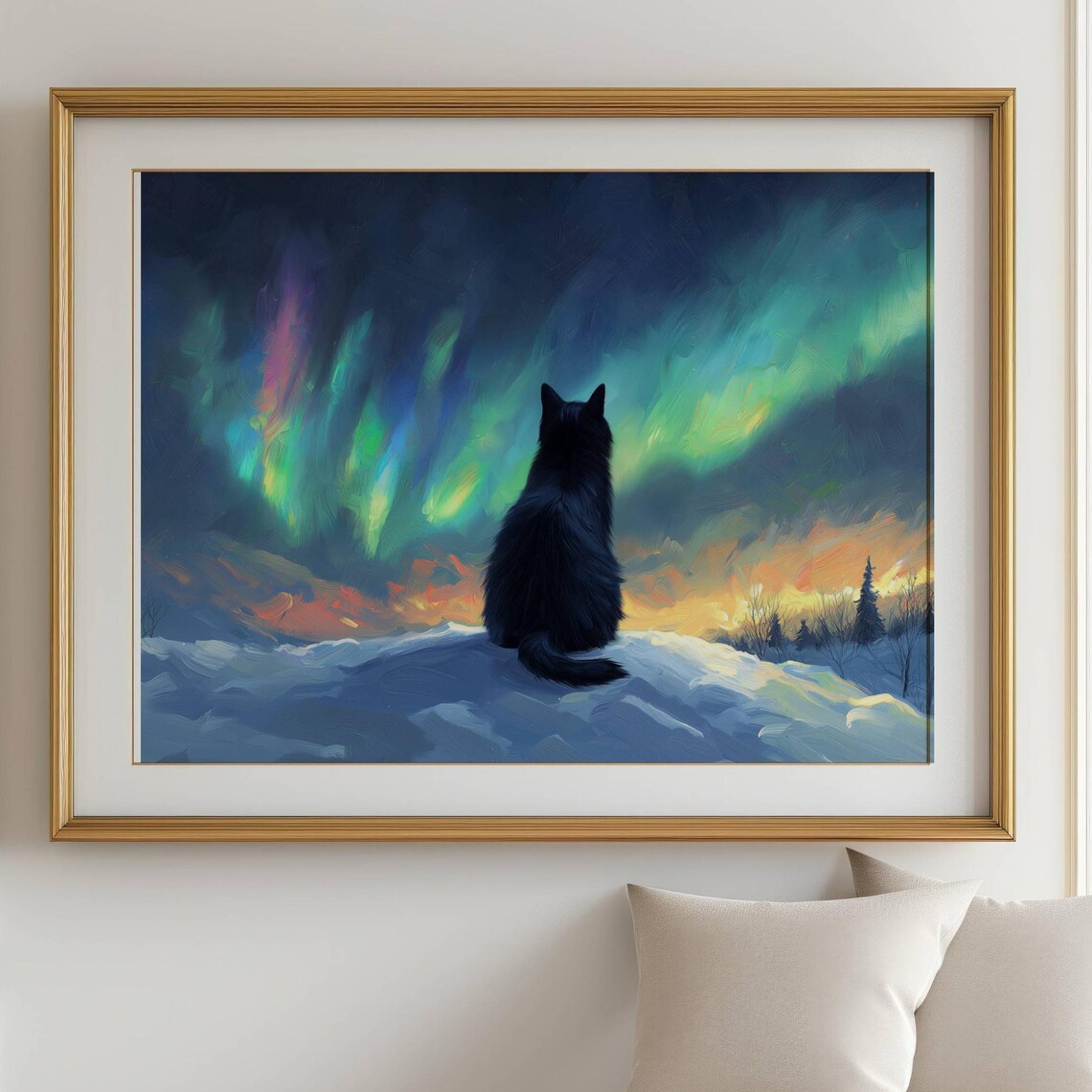 Black Cat and Aurora Borealis, Nature Art Print - Image 5