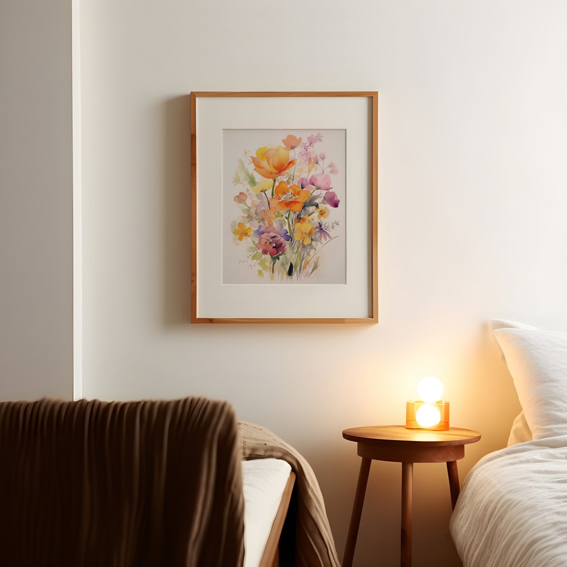 Watercolor Wildflower Bouquet Orange Poppies Botanical Wall Art - Image 2