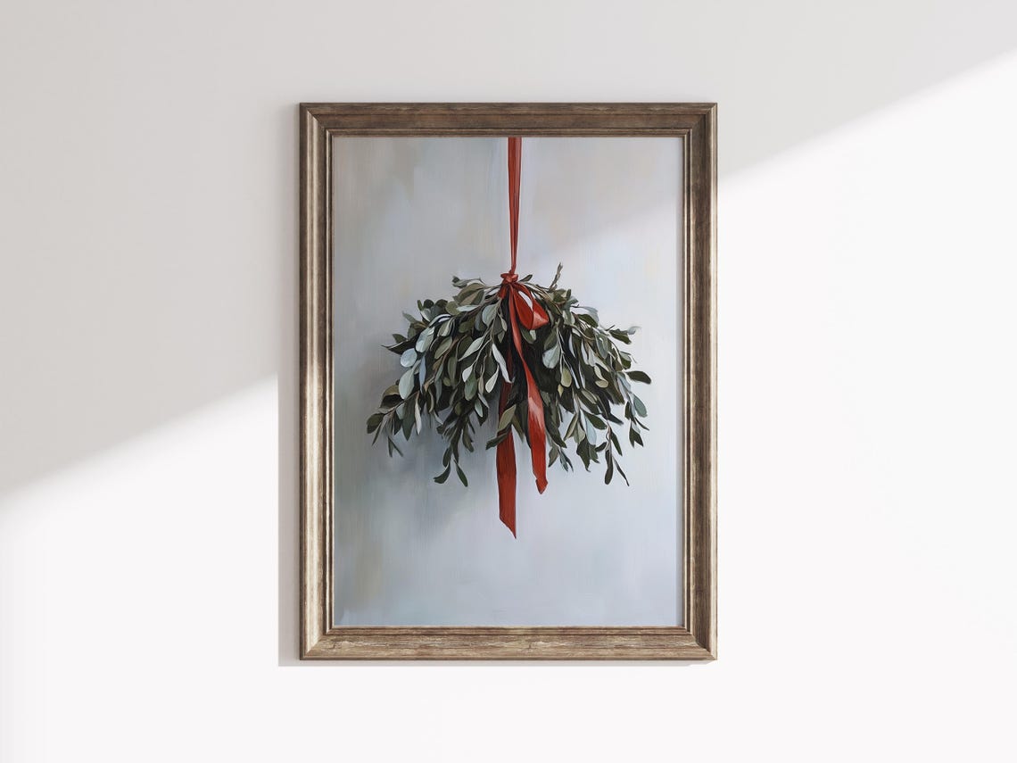 Hanging Eucalyptus Red Ribbon Natural Minimalist Botanical Wall Art - Image 2