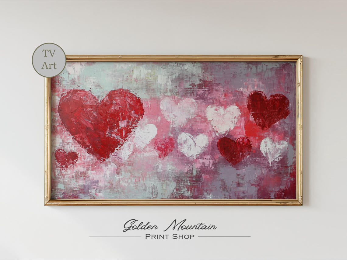 Red White Heart Abstract Painting Romantic Modern Love Art Poster - Image 2
