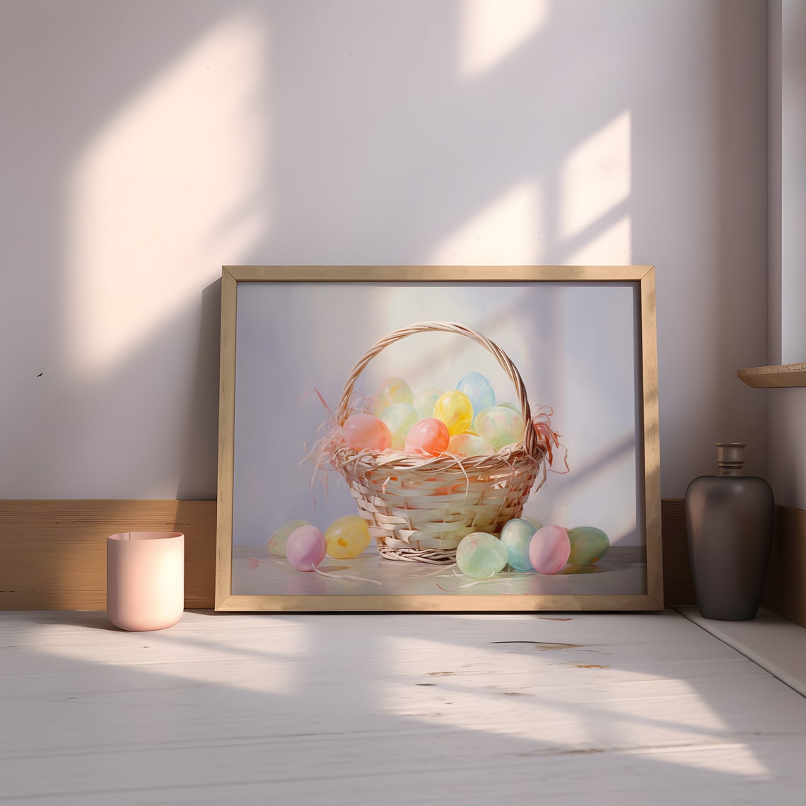 Pastel Easter Egg Basket Oil Painting Spring Holiday Wall Art - Image 3