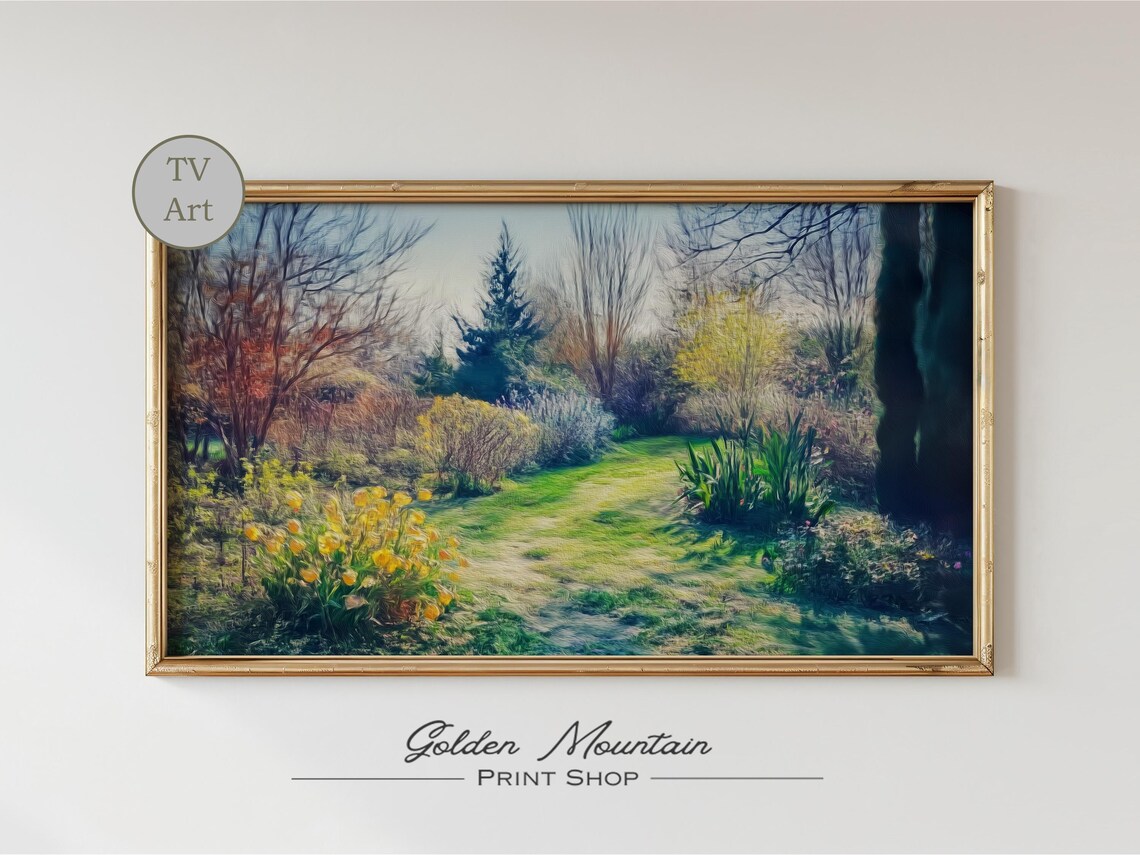 Sunlit Garden Path With Yellow Flowers Spring Bloom Landscape Poster Art - Image 2