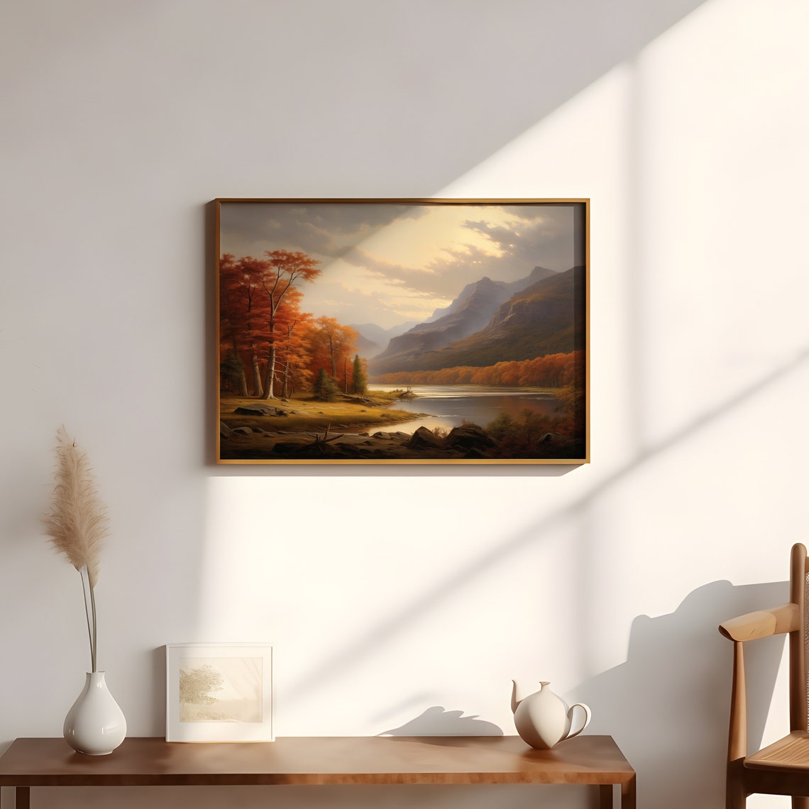 Autumn Mountain Lake Fall Foliage Valley Landscape Painting Poster - Image 2