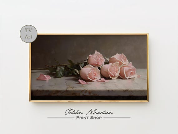 Frame Tv Art For Spring Pink Moody Abstract Floral Painting Modern Art Roses For Tv Instant Valentines Day