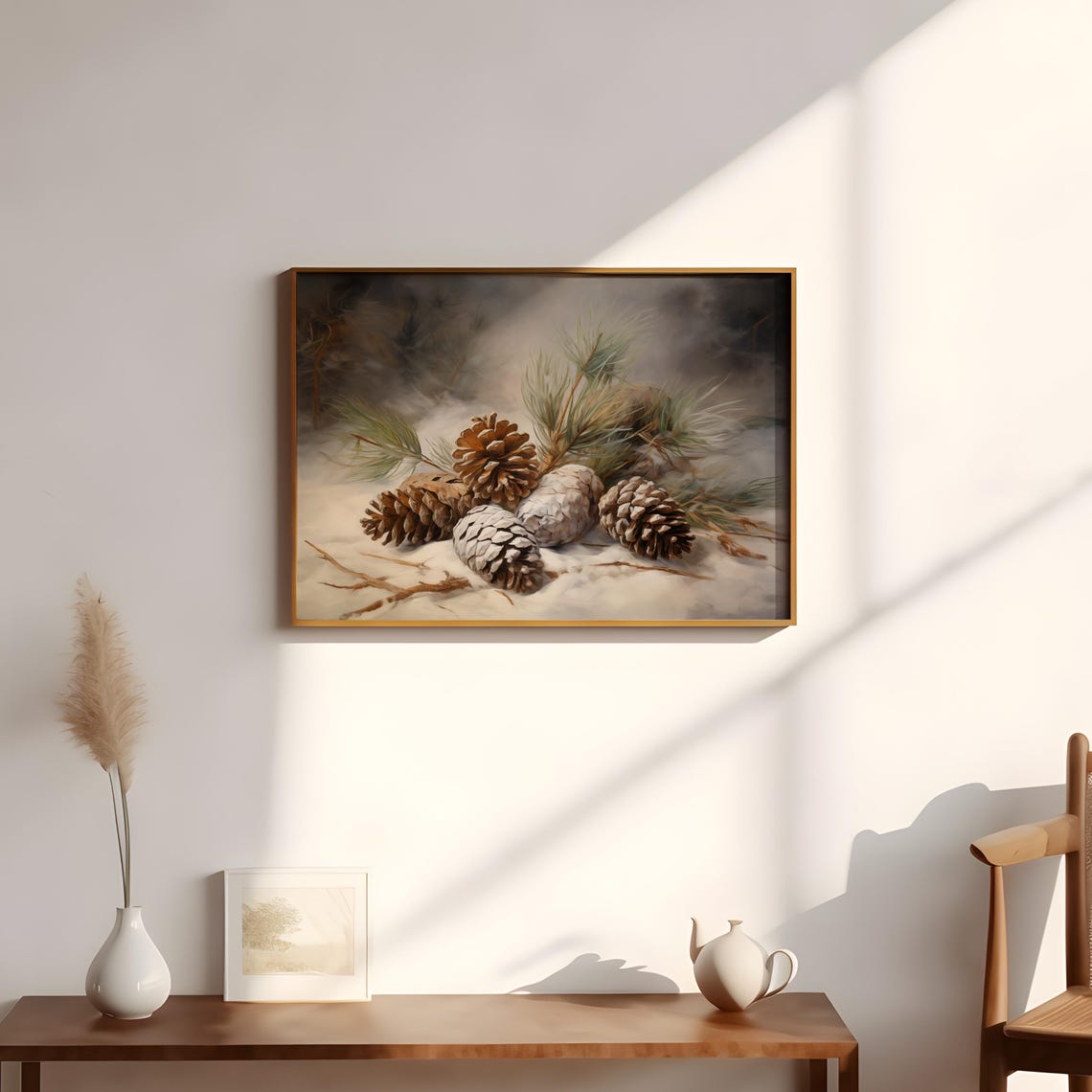 Snowy Pinecones And Pine Boughs In Misty Winter Still Life Poster - Image 2