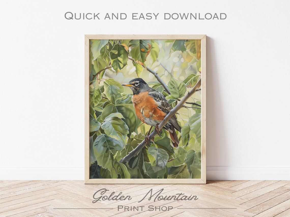 Robin Bird Art Print, Rustic Farmhouse Nature - Image 2