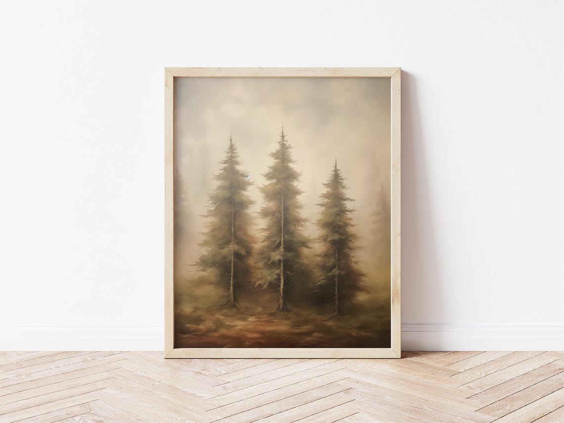 Misty Pine Trees Foggy Forest Neutral Winter Landscape Poster - Image 2