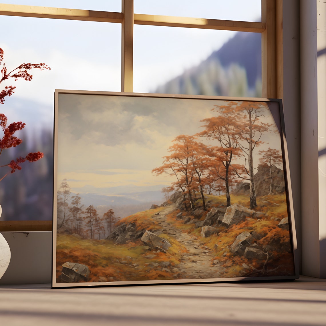 Autumn Hillside Path Orange Trees Golden Fall Countryside Poster - Image 2