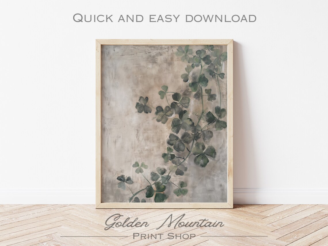 Trailing Shamrock Clover Vine Minimalist Neutral Saint Patrick's Poster - Image 3