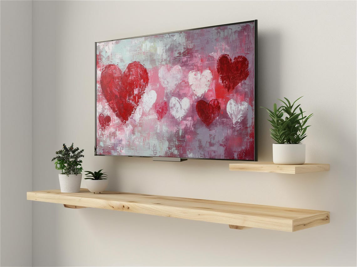 Red White Heart Abstract Painting Romantic Modern Love Art Poster - Image 3