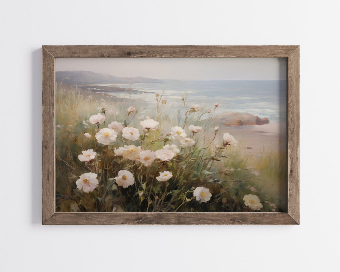 White Coastal Wildflowers Ocean Breeze Beach Floral Wall Art - Image 3