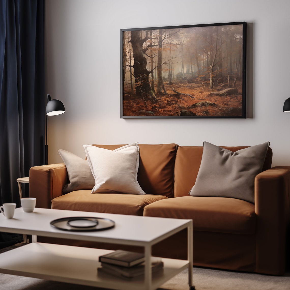 Dark Moody Autumn Forest Fog Bare Trees Vintage Fall Landscape Poster - Image 3