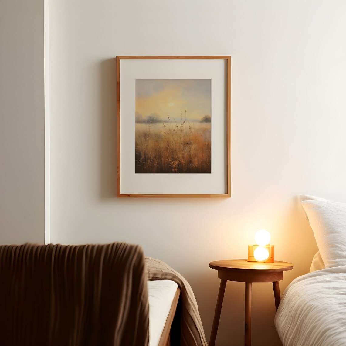 Golden Sunrise Field Misty Autumn Landscape Oil Painting Wall Art - Image 2