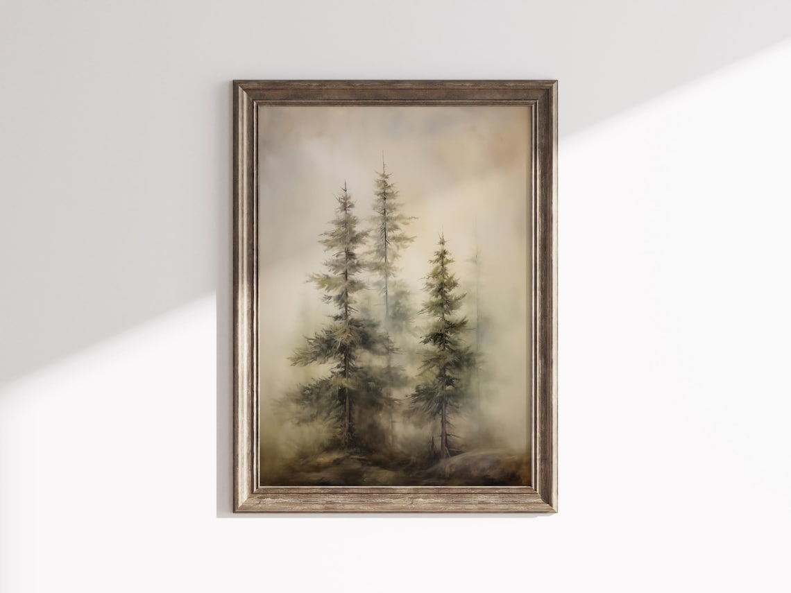 Vintage Christmas Tree Art, Snowy Forest Poster - Image 3