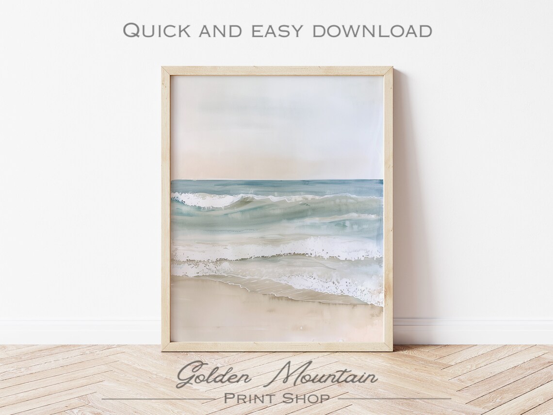 Vintage Neutral Beach Painting, Rustic Coastal Landscape - Image 2