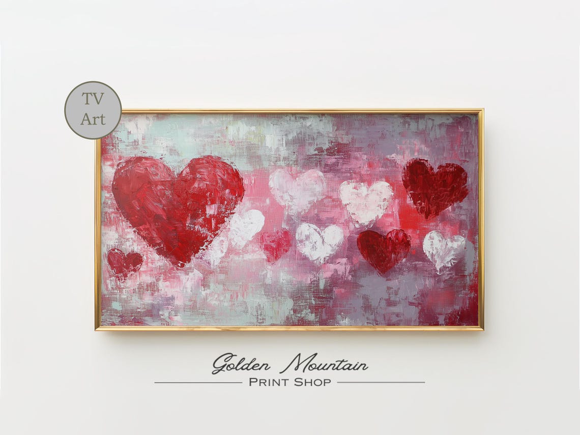 Red White Heart Abstract Painting Romantic Modern Love Art Poster