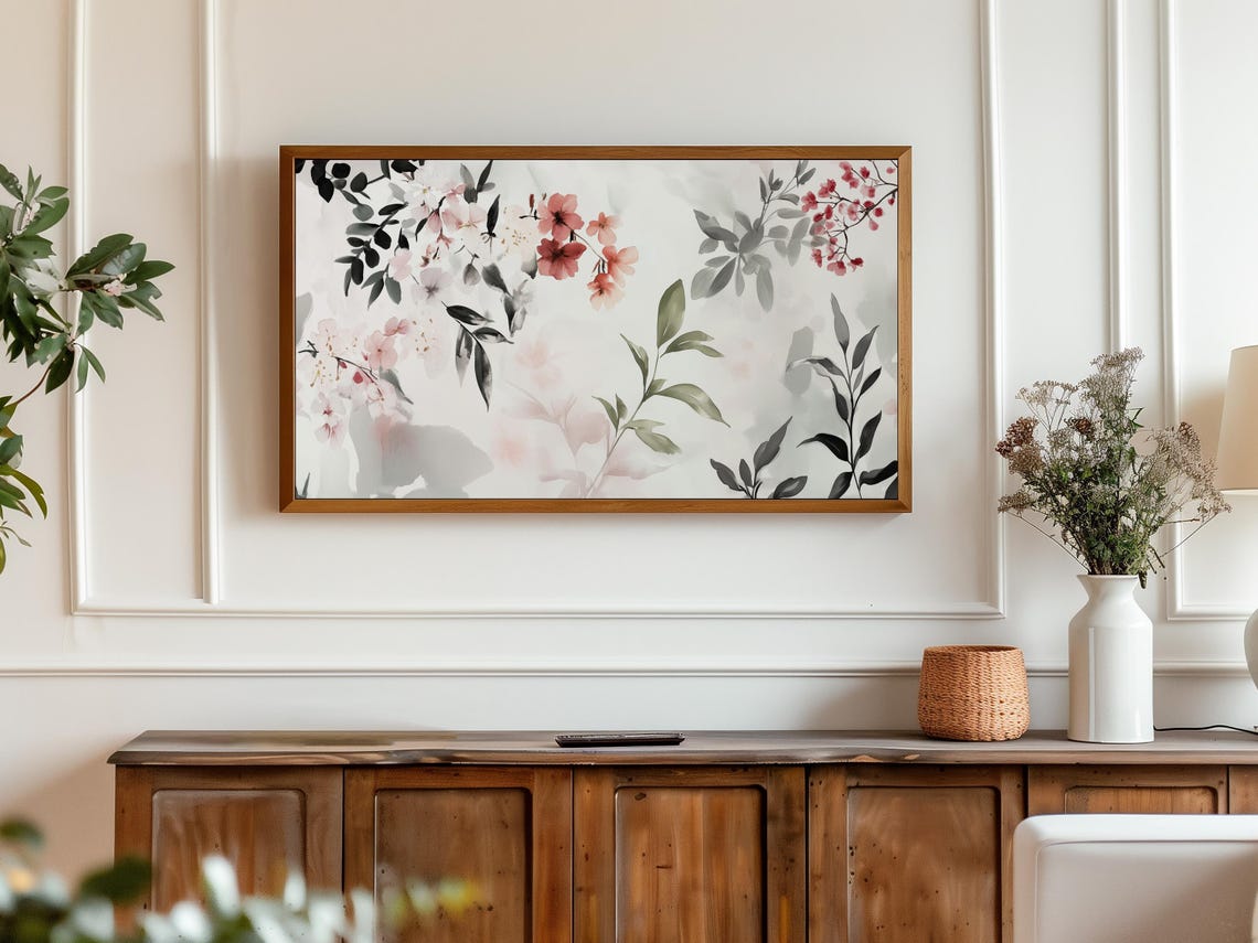 Cherry Blossom Watercolor Branch Abstract Spring Frame TV Art Print - Image 3