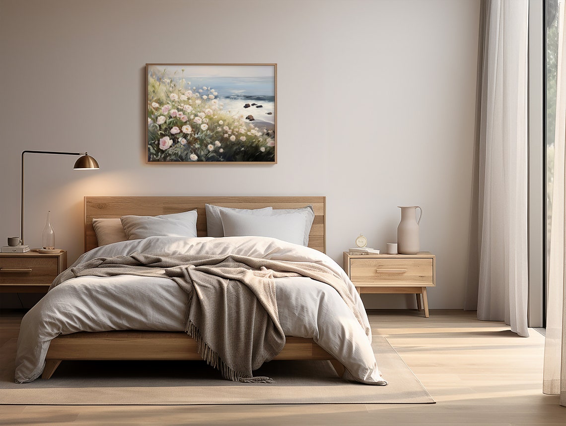 White Wildflowers By The Sea Coastal Floral Ocean Breeze Wall Art - Image 2