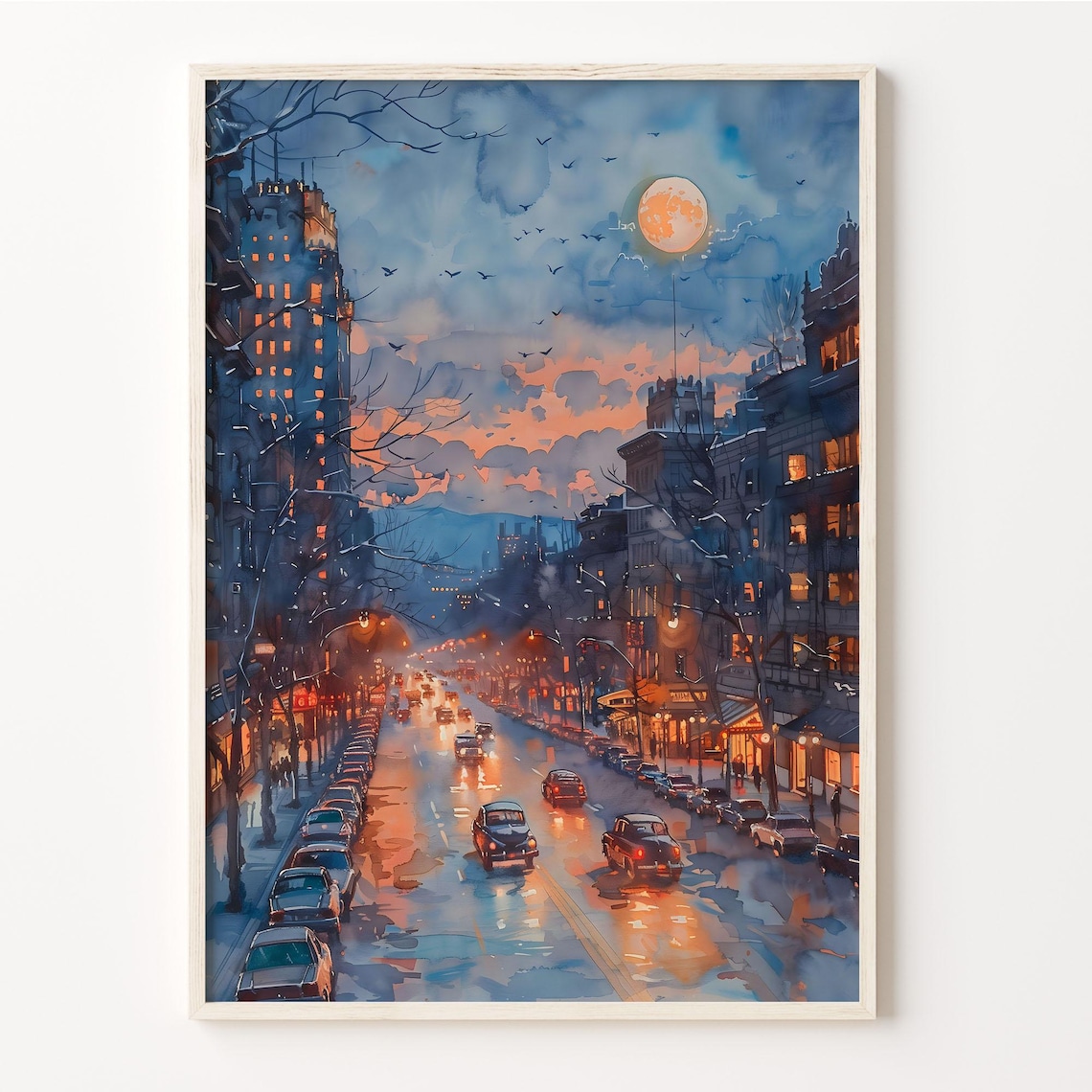 Portland Watercolor Skyline Travel Poster
