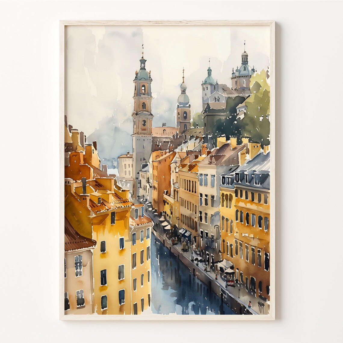 Gothenburg Watercolor Travel Poster, Sweden Wall Art