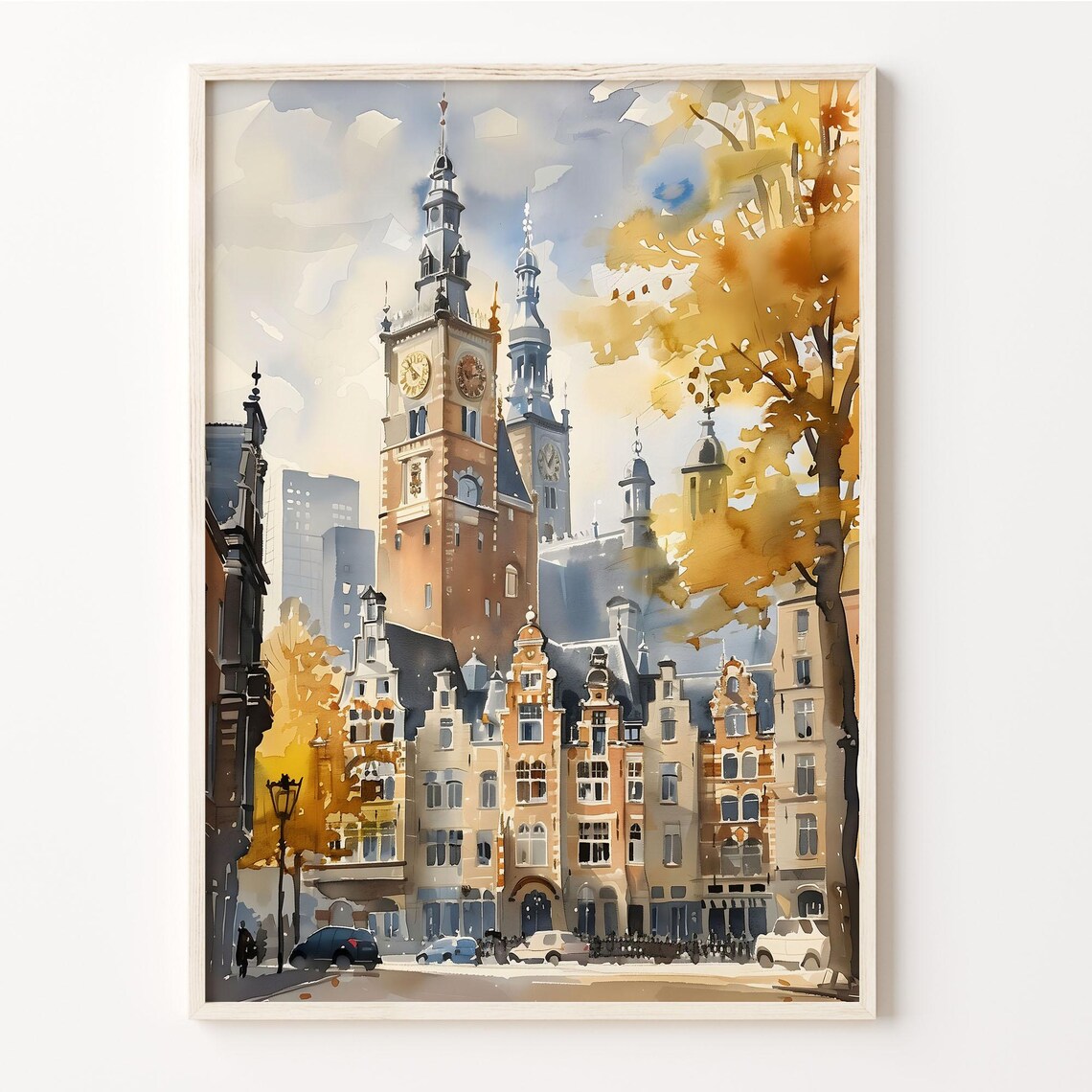 The Hague Netherlands Church Towers Autumn Watercolor City Poster