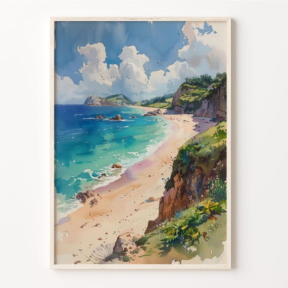 Carbis Bay Watercolor Painting Carbis Bay Poster Cornwall Wall Art Wedding Gift Birthday Present Custom Text C30 513