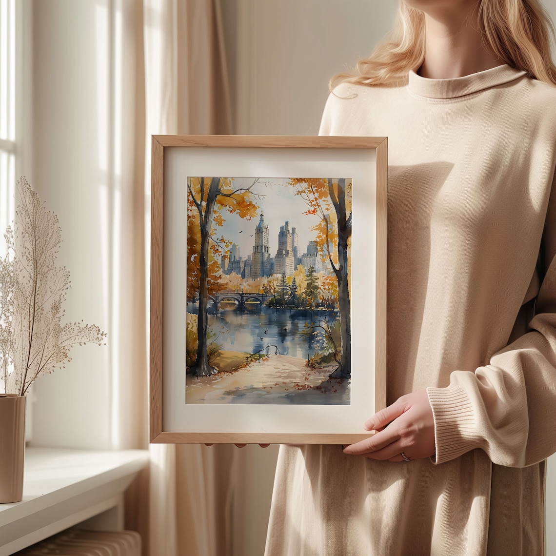 Central Park Watercolor Painting, Winter Scene Art Print - Image 2