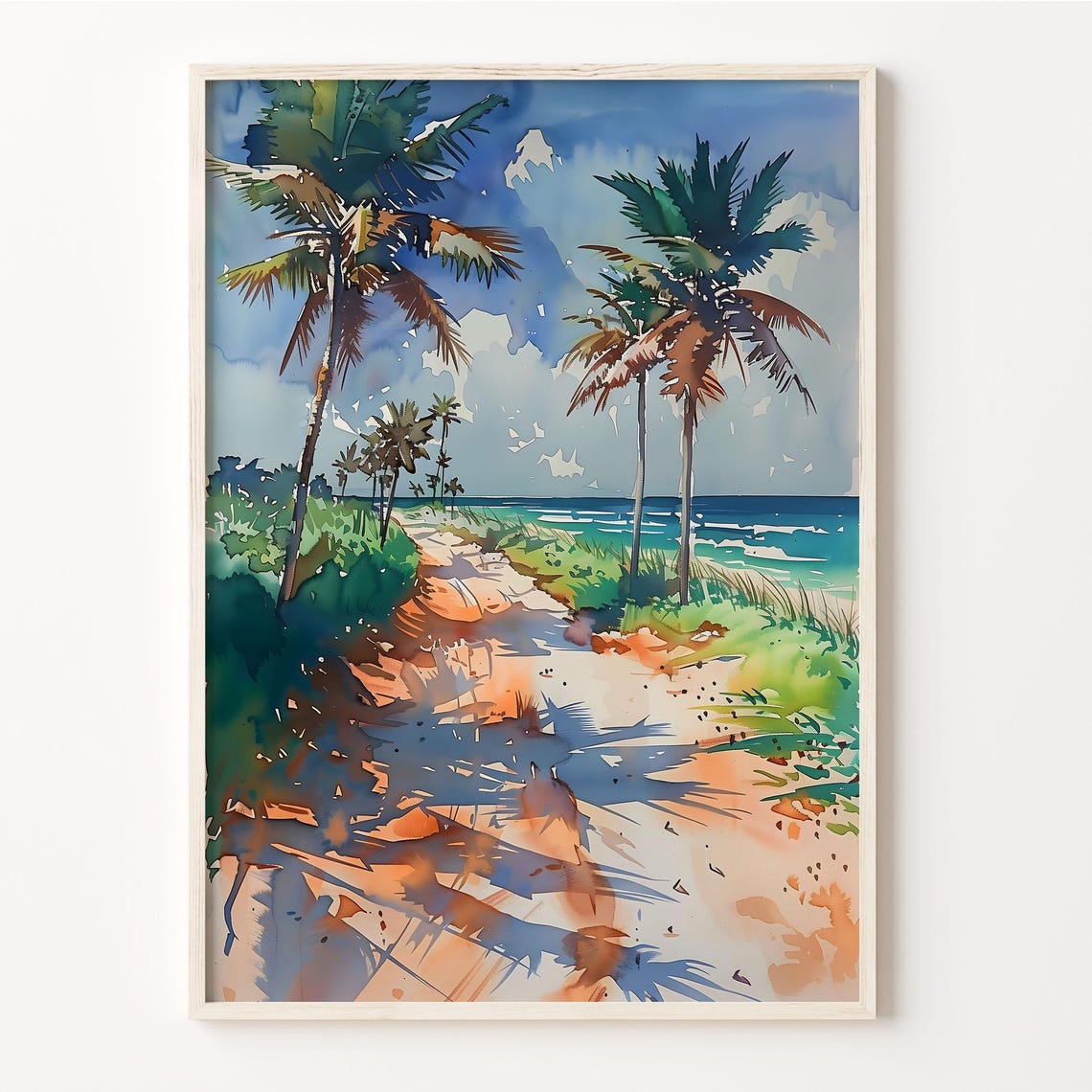 Siesta Key Florida Palm Beach Path Watercolor Painting Poster