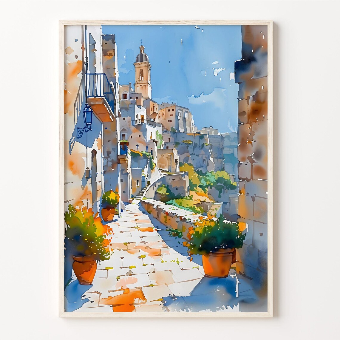 Matera Watercolor Painting, Italy Travel Poster